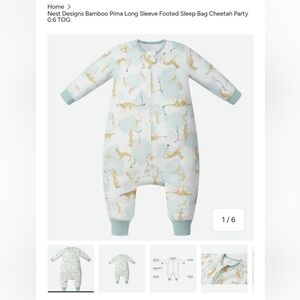 Nest Designs Bamboo Pima Long Sleeve Footed Sleep Bag Cheetah Party 0.6 TOG